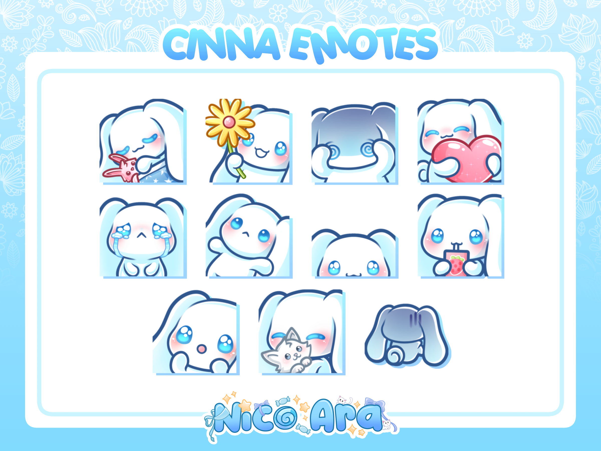 P2U 11 Cute Cinnamoroll Emotes | Twitch Sanrio Sub Emoji for streamer | Youtube,