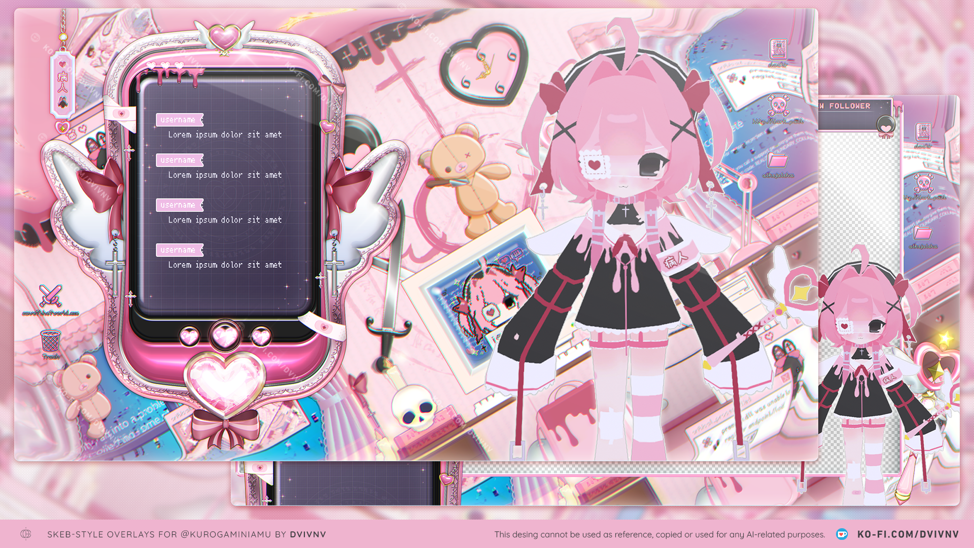 Skeb-style custom "Just Chatting" and "Gaming" overlays for @ KurogamiNiamu portfolio artwork