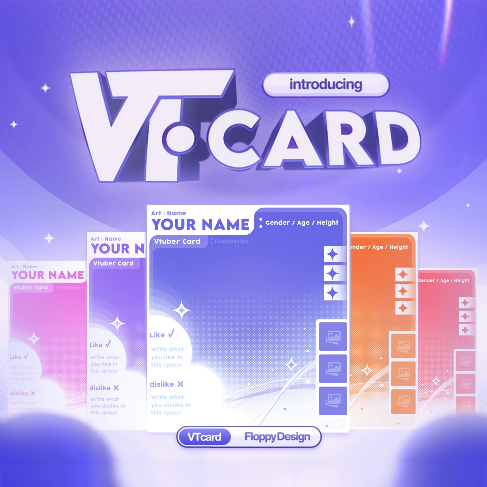 VTcard - VTuber Presentation Card Template (10 Color Variants) | PNG / Overlays shop item