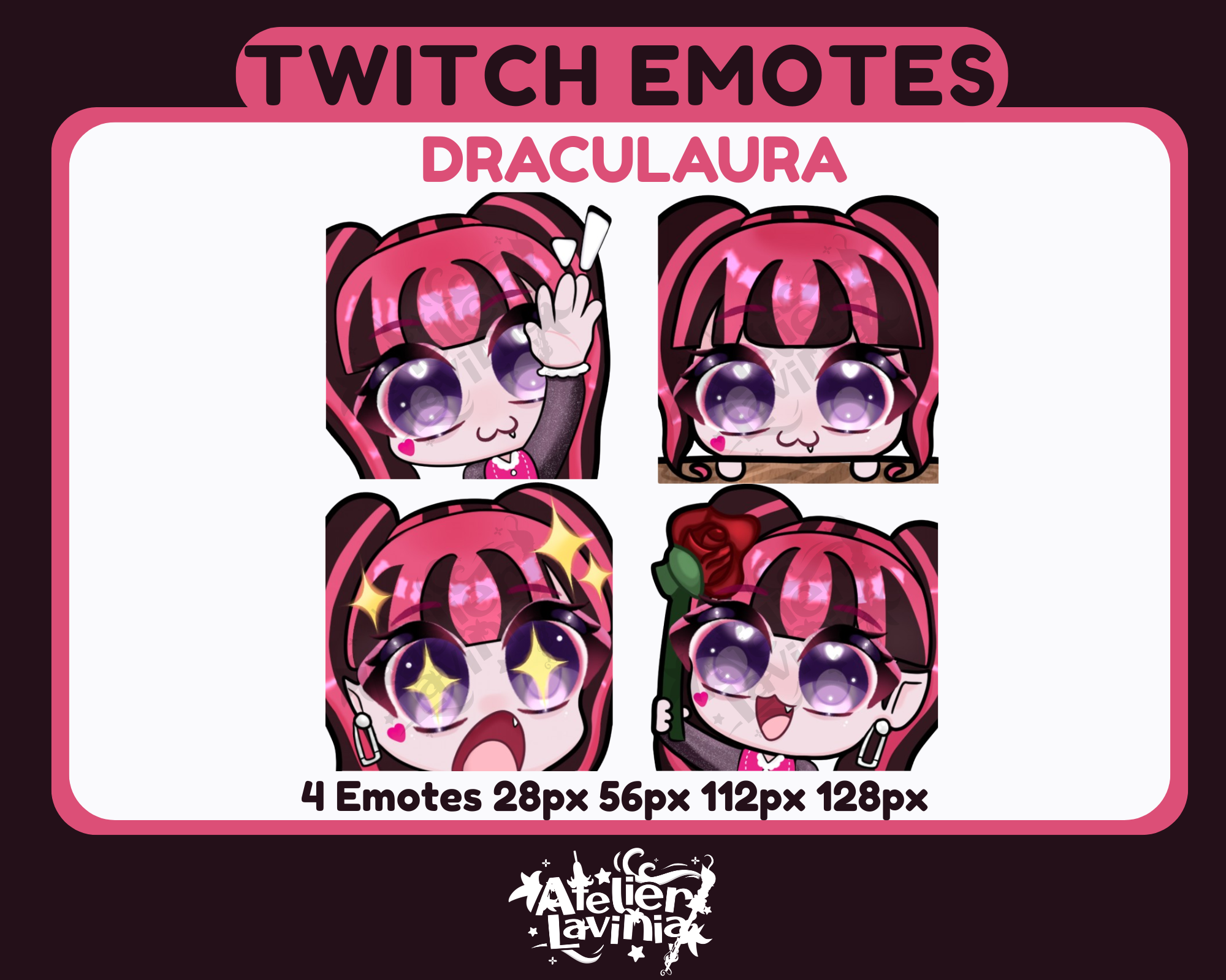 Draculaura Emotes ୨❤୧ Twitch | Discord | Pink Black Coquette Cute Aesthetic Goth shop item