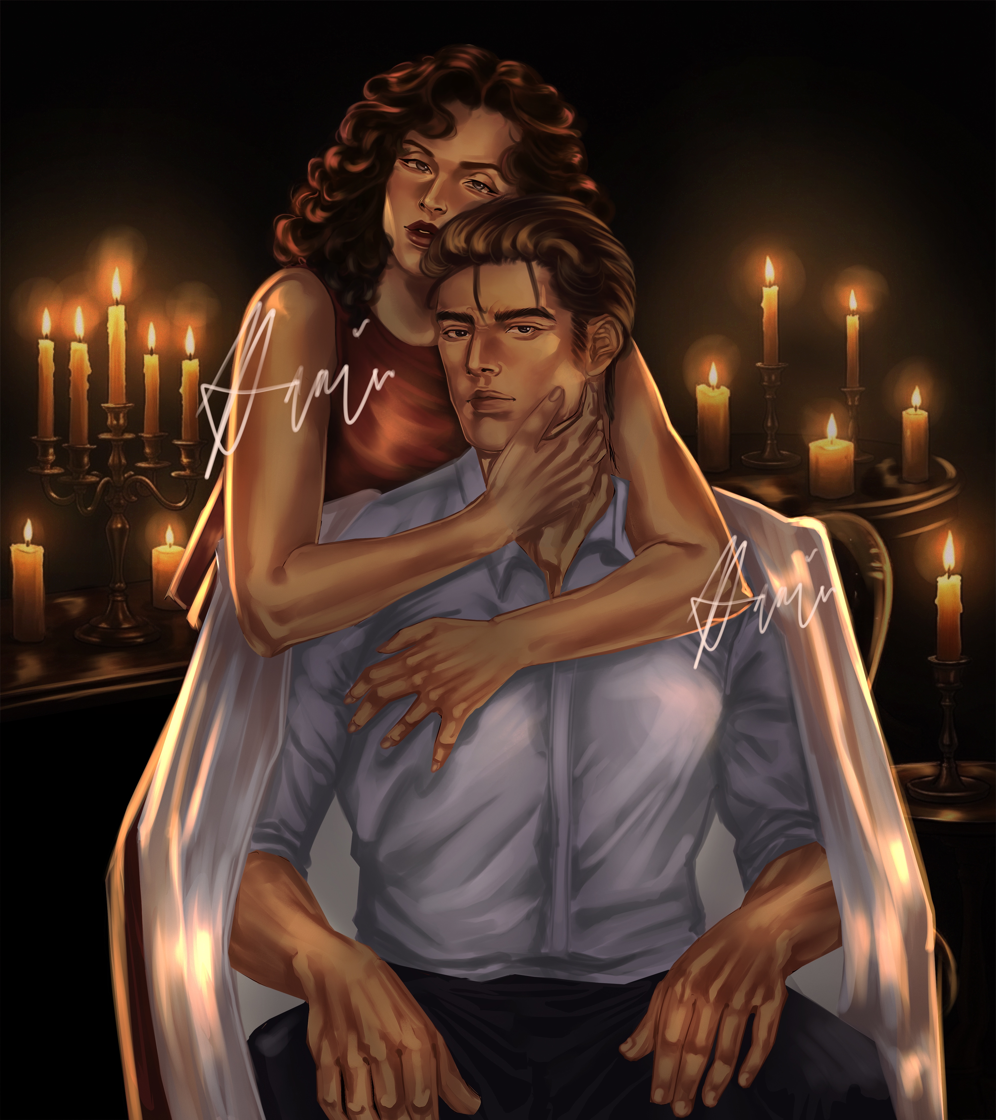 Couple halfbody candlelight portfolio artwork