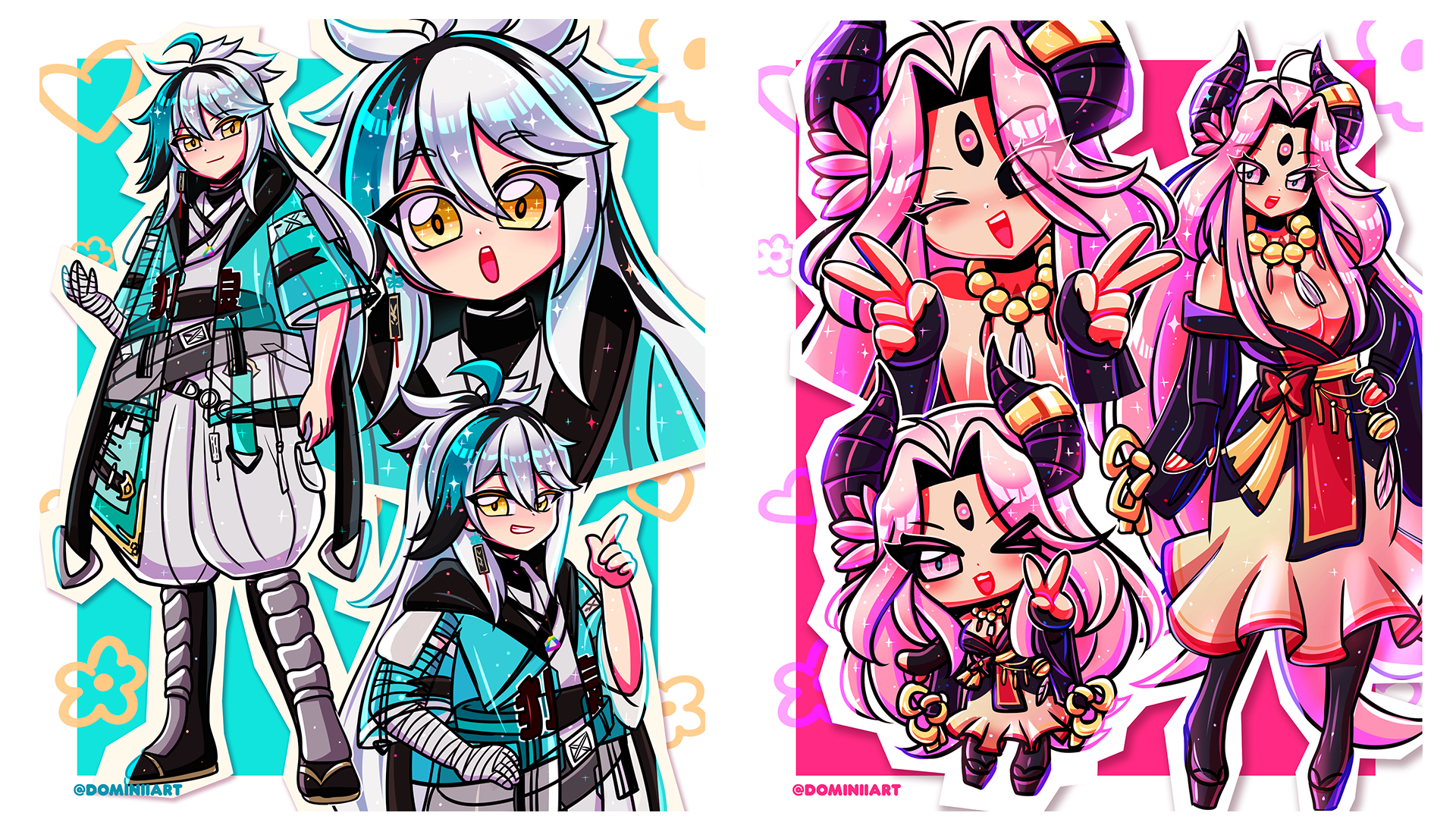 Full color Sketch page. Full body + Halfbody or chibi + Bust