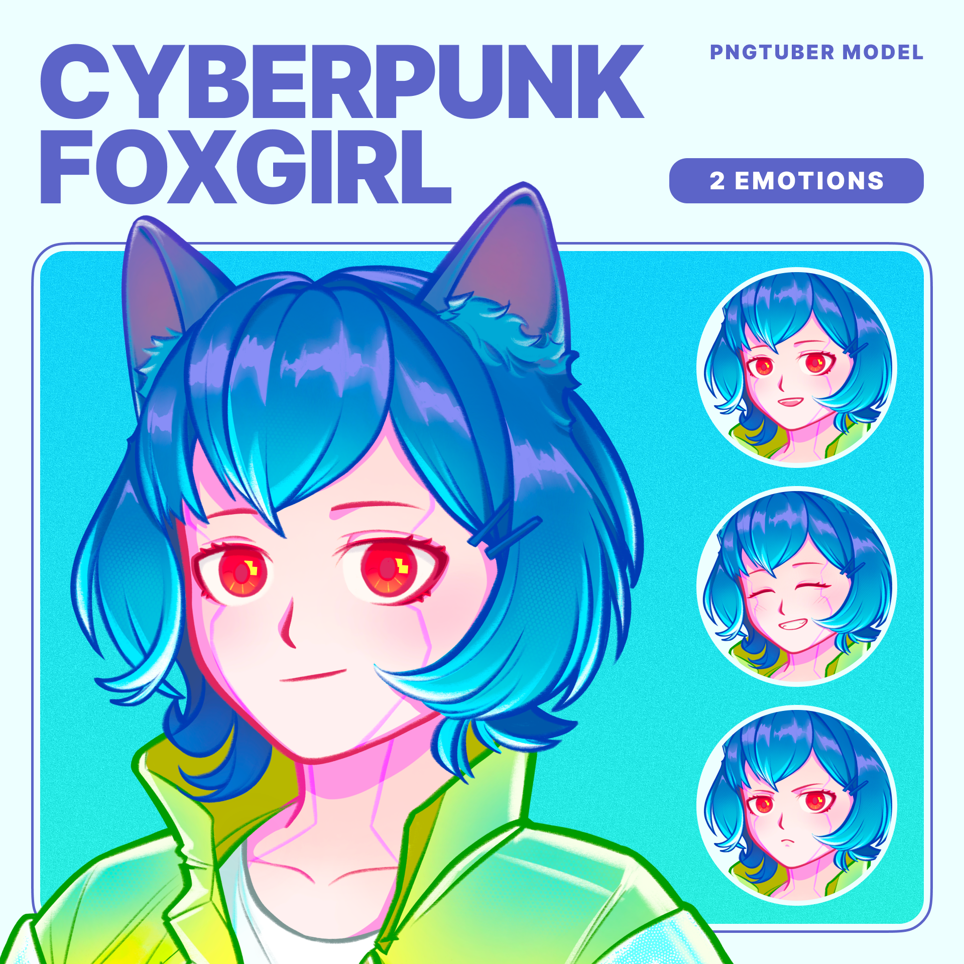 Cyberpunk Foxgirl | PNG TUBER MODEL portfolio artwork