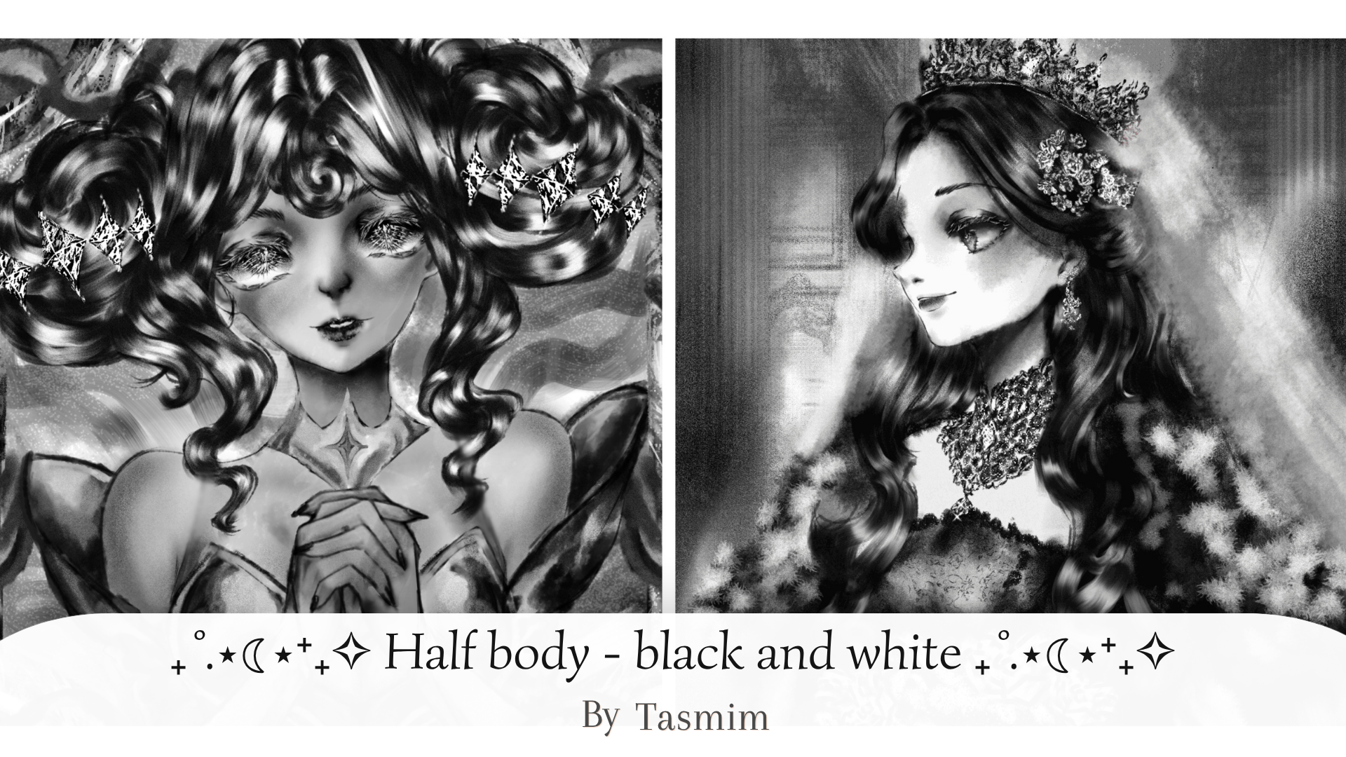 ₊˚.⋆☾⋆⁺₊✧ Half body - Black and white