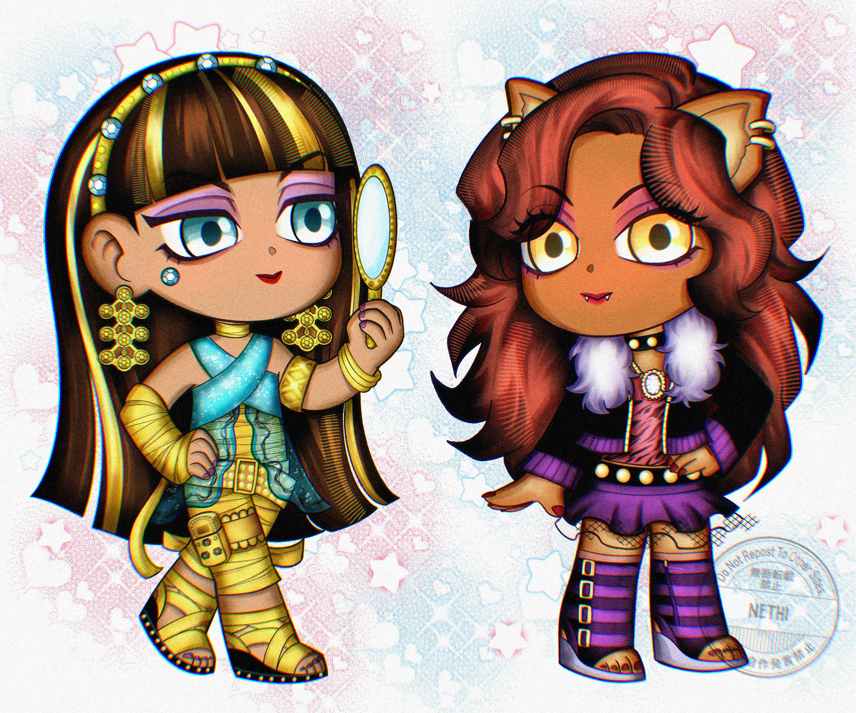 Cleo de Nile and Clawdeen Wolf fanart portfolio artwork