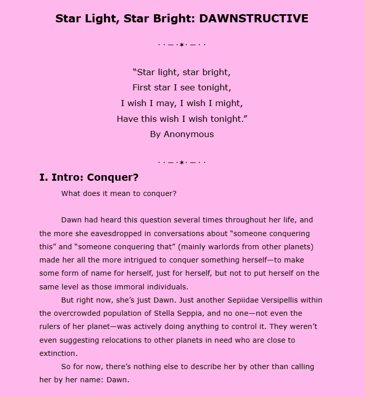 Excerpt for Dawnstructive's LORE Writing Commission portfolio artwork