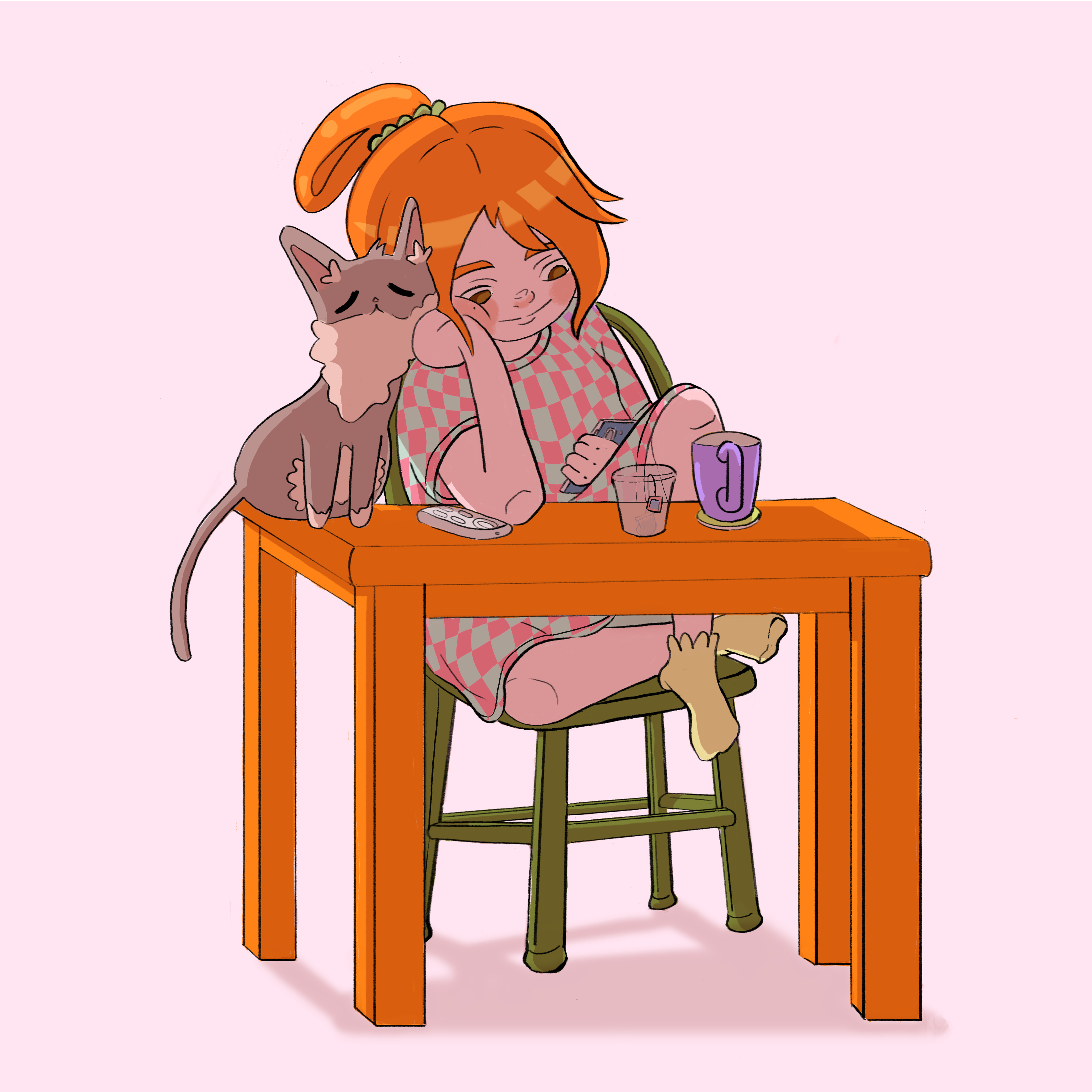 Chill tea moment with cat portfolio artwork
