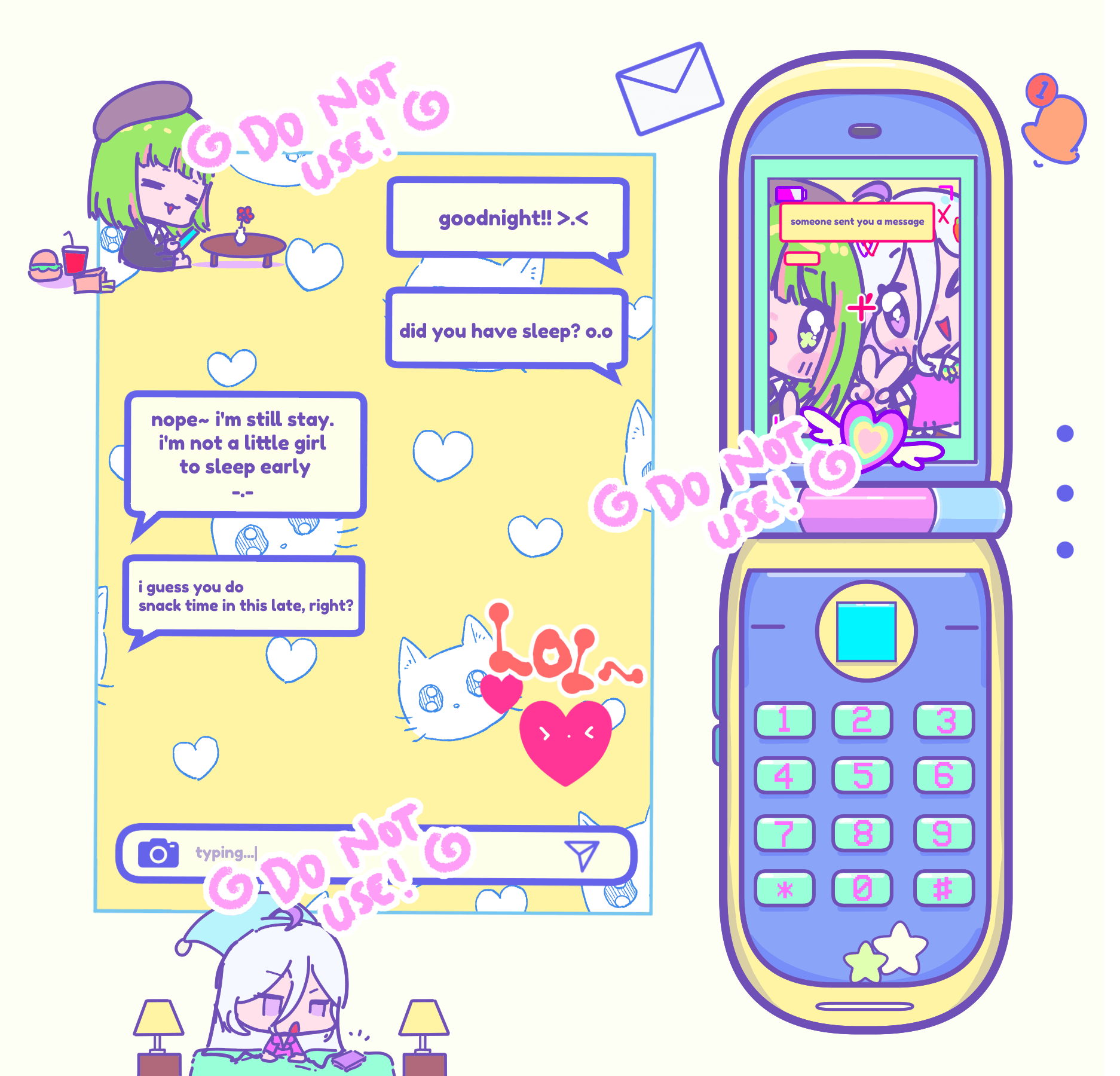 YCH chibi couple bust up flip phone messager retro y2k [Skeb /Surprise me] portfolio artwork