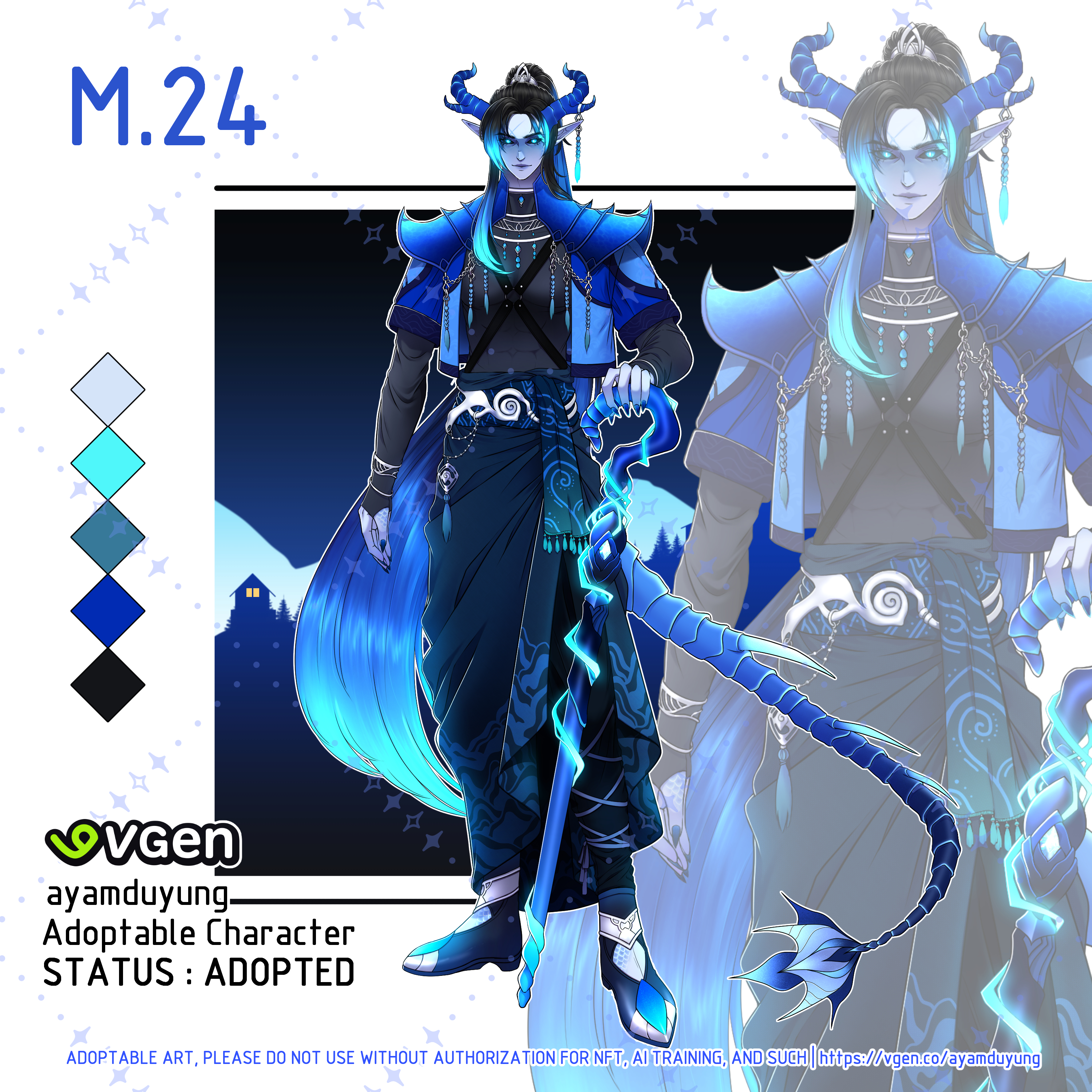 Blue Dragonic Bloodline Tiefling portfolio artwork
