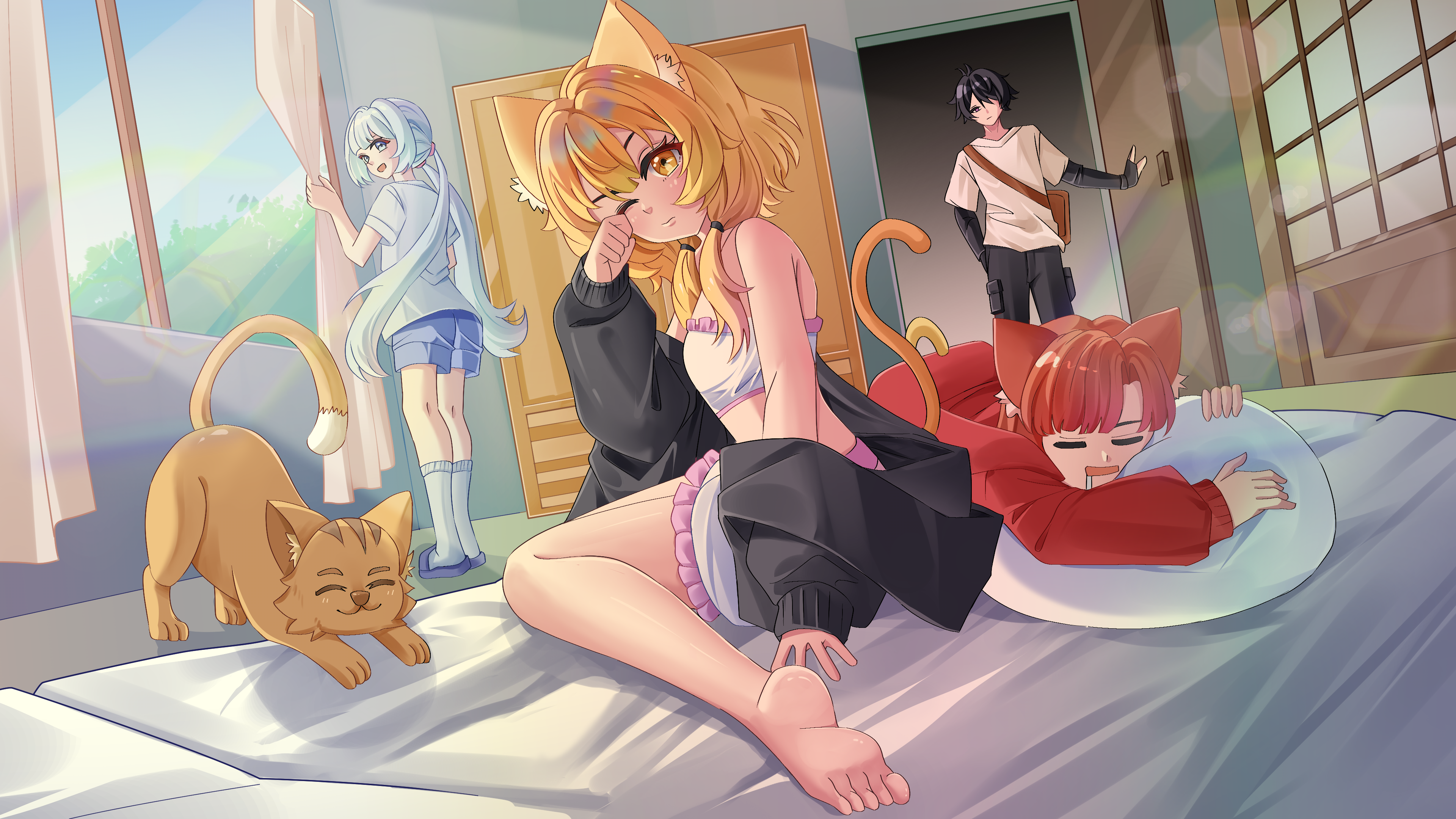 Eepy Morning - with Purin, Ina, Acha, Mako, and nameless guy :D portfolio artwork