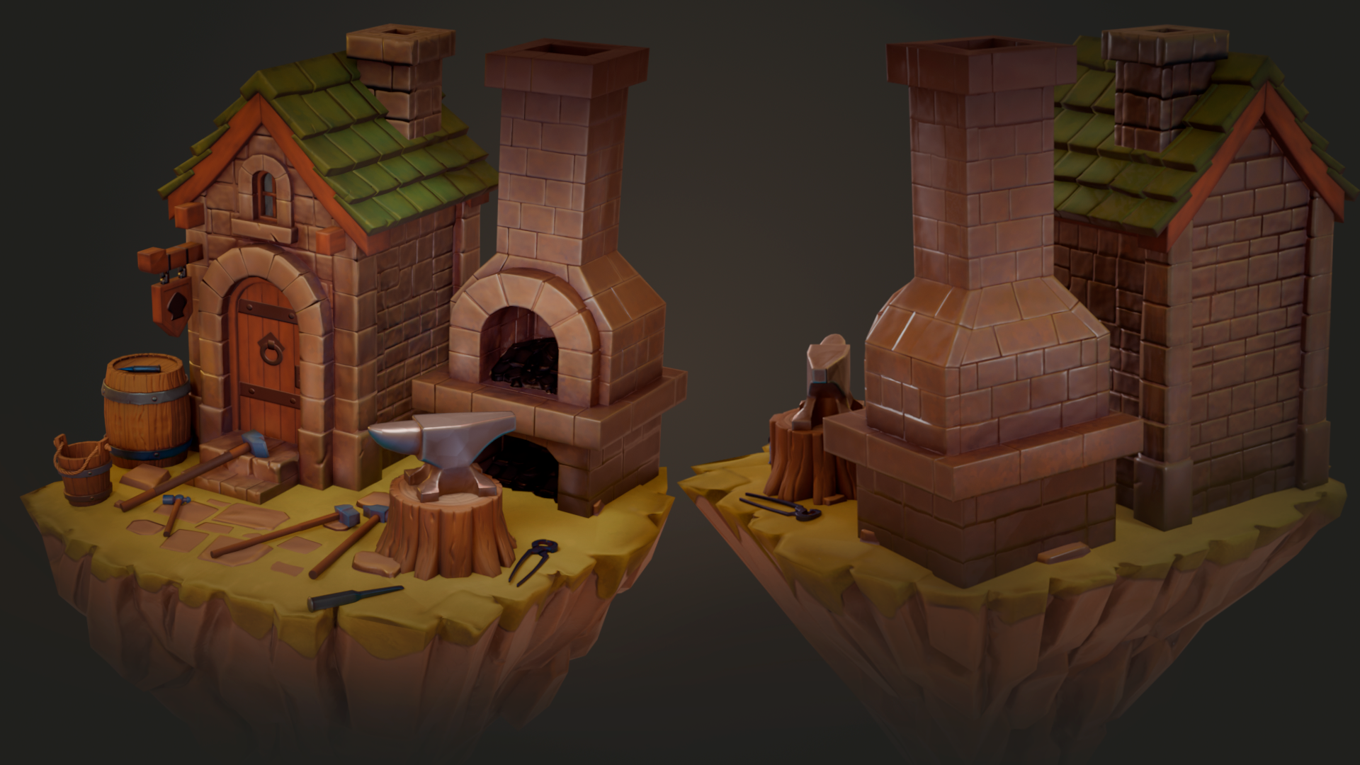 Blacksmith Workshop Diorama - Modular Low Poly Environmen portfolio artwork