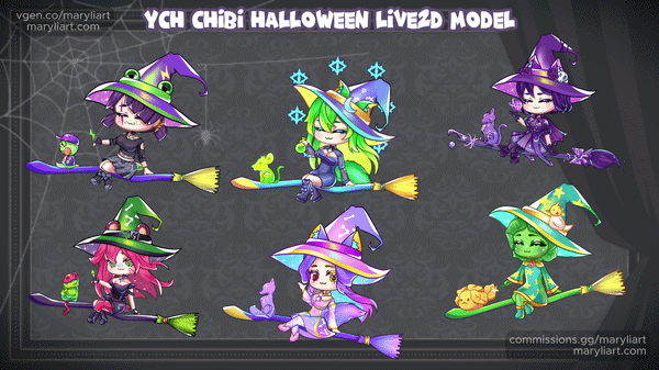 Halloween Witch Chibi YCH Vtuber Model - Custom Live2D Rigging and Art 