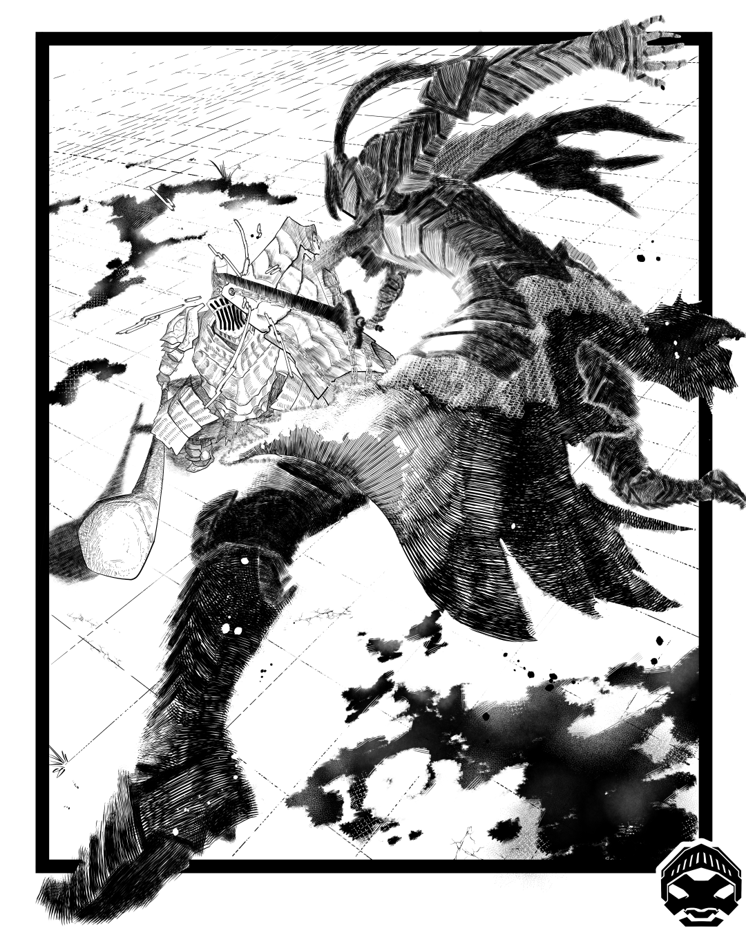 Manga Dynamic illustration simple backround (B/W)
